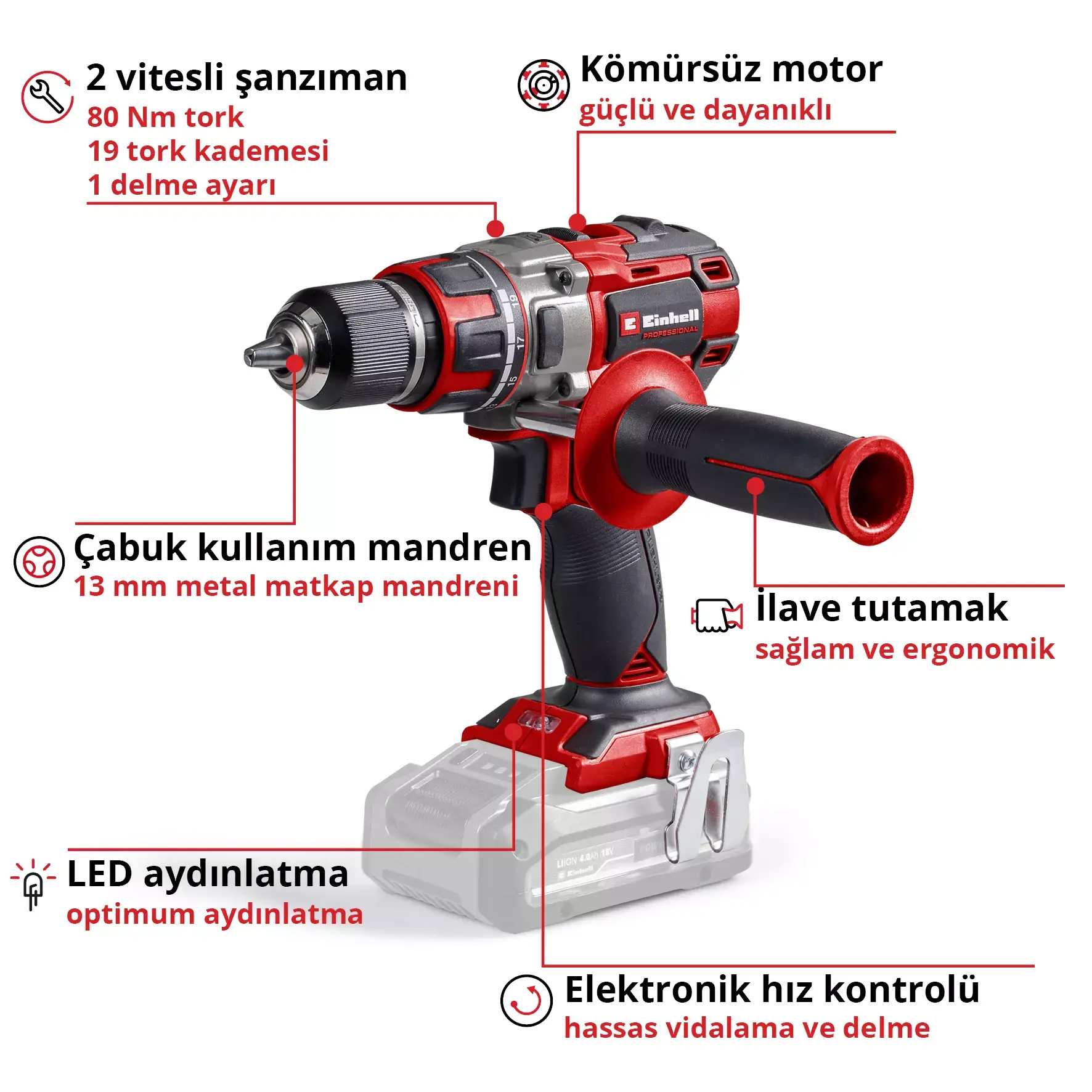 Einhell TP-CD 18/80 Li BL-Solo Akülü Matkap