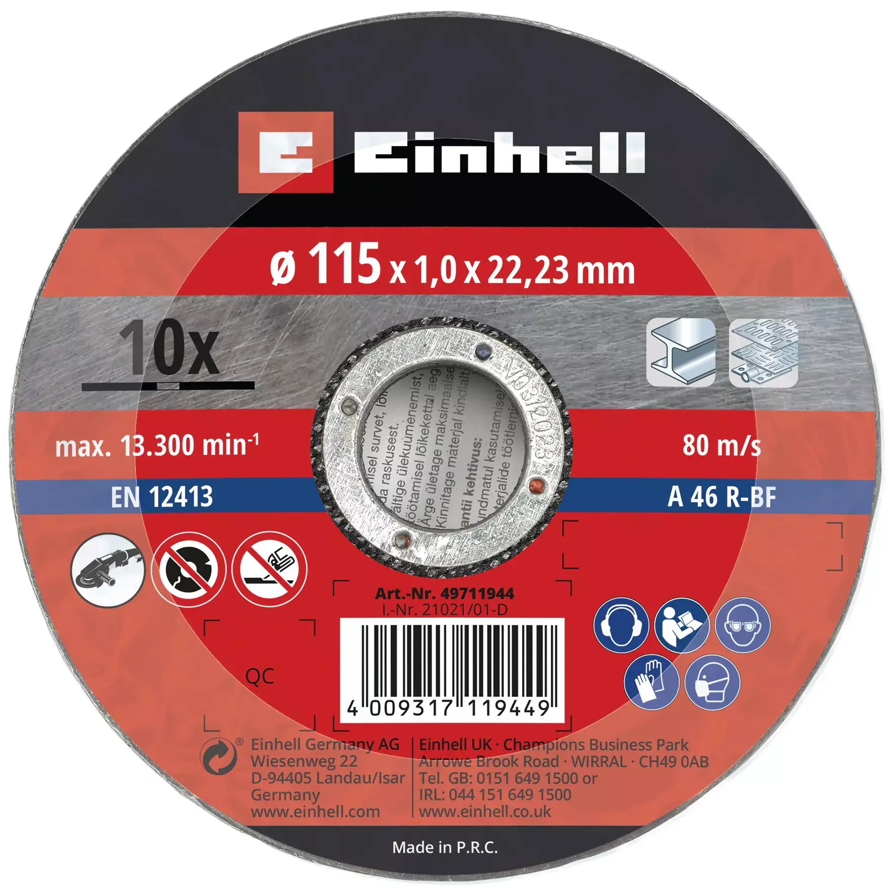 Einhell İnce Kesme Diskleri, Ø 115 mm, 10 adet.