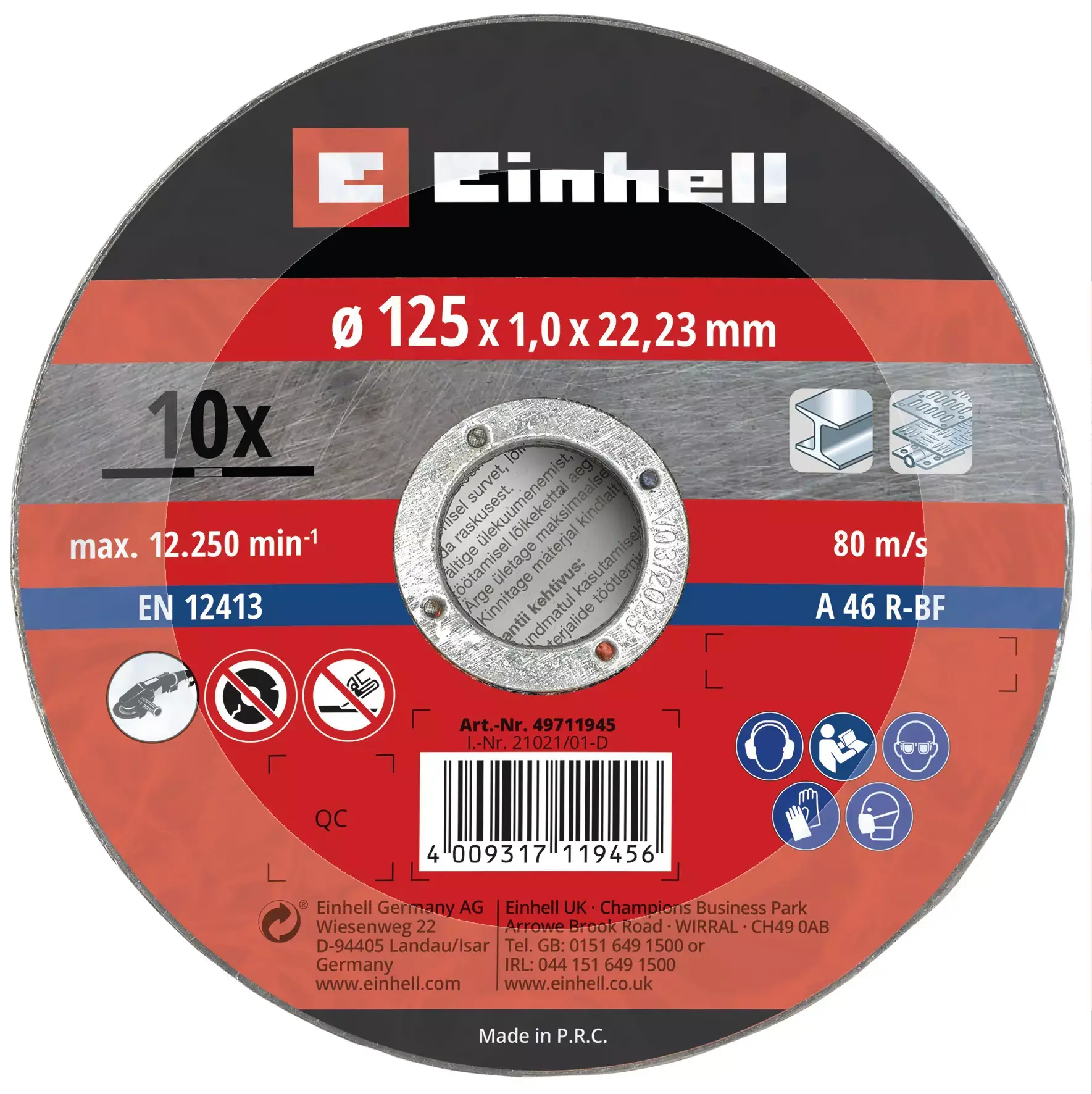 Einhell İnce Kesme Diskleri, Ø 125 mm, 10 adet.
