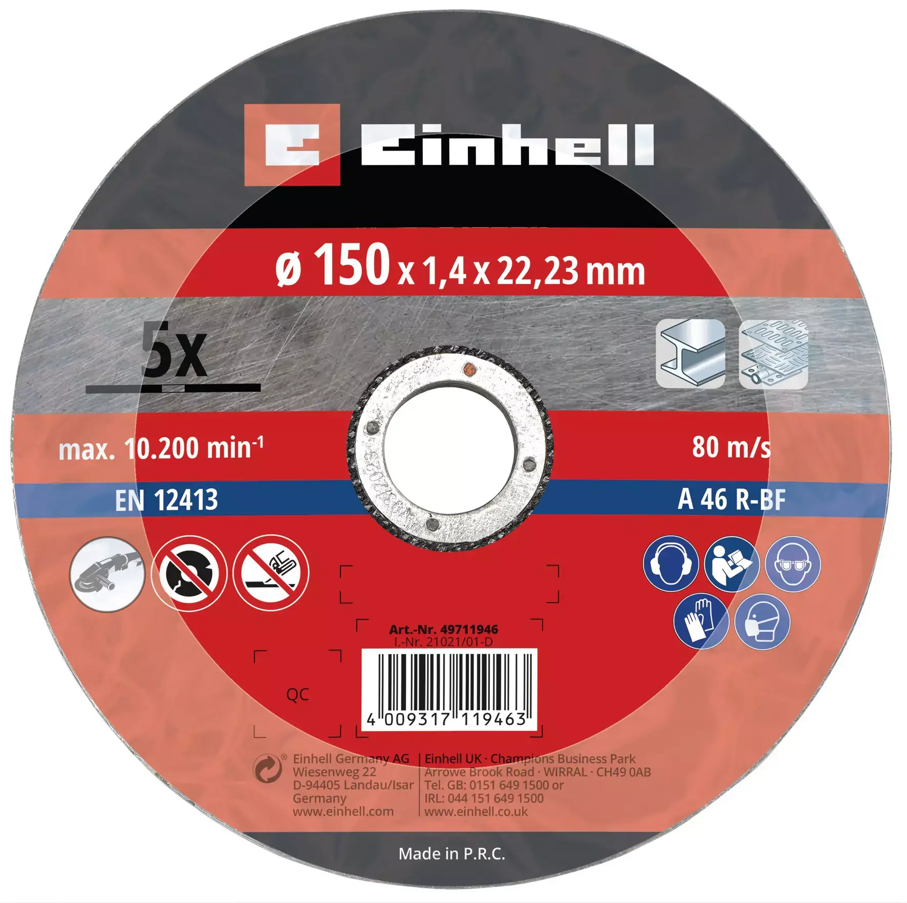 Einhell İnce Kesme Diskleri, Ø 150 mm, 5 adet.