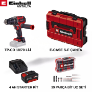 Einhell TP-CD 18/70 Li-i Darbeli Vidalama Seti 4 Ah + 39 Parça Uç Seti + Çanta